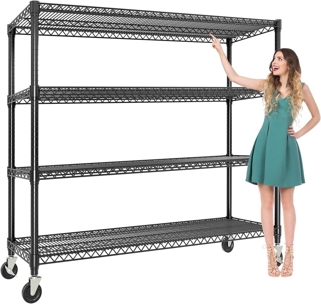 GAOMON 2640LBS Metal Shelving Unit with Wheels, 59"W 4-Tier Garage Storage Shelves Heavy Duty, Adjustable Rolling Storage Wire Rack Shelf for Pantry Room, Workshop, Home, Commercial,17.7"D*59"W*71"H