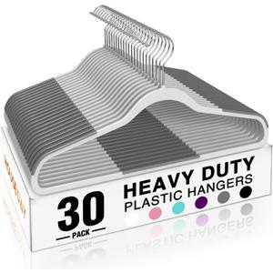 HOUSE DAY Heavy Duty Plastic Hangers 30 Pack, Non Slip Clothes Hangers with Rubber Pads and 360 Hook - Thin 0.2 Inch, Space Saving Coat Hanger Grey, Closet Organizer for Shirt, Pants, Suit, Skirt (Gray)