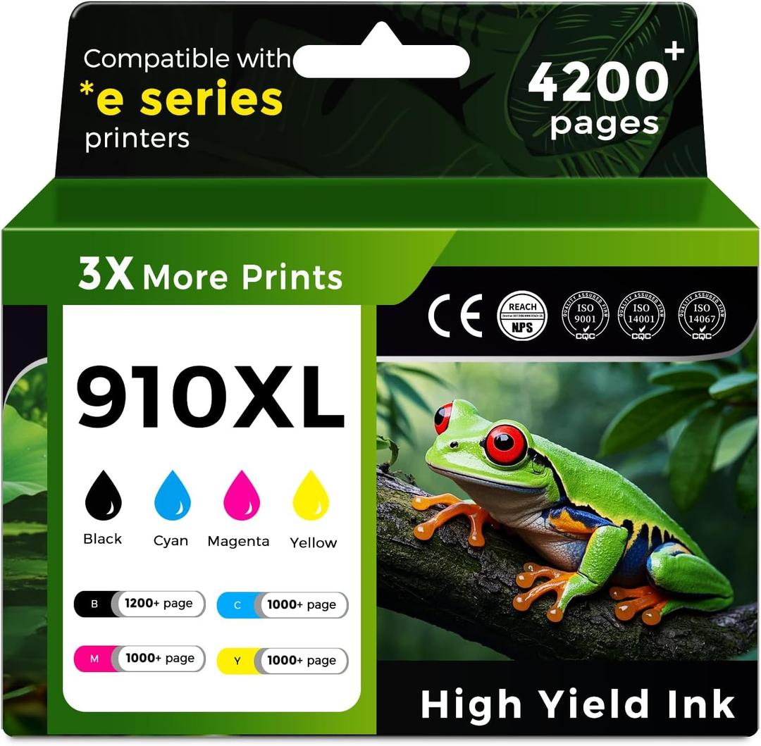 910XL Ink Cartridges Combo Pack Replacement for HP 910 XL Ink Cartridges Black and Color HP910 HP910XL for OfficeJet Pro 8015e 8025e 8022e 8028e 8035e 8020 8035 8028 8025 Printer(BK/C/M/Y,4 Pack)