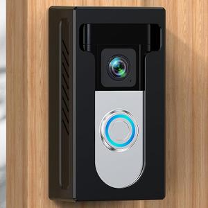 QIBOX No Drill Adhesive Video Doorbell Mount, Compatible with Ring/Blink Wireless Video Doorbell, Anti-Theft, Black Aluminum Steel, Wall Mount