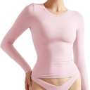 SUUKSESS Women Double Lined Fitted Basic T Shirts Crew Neck Long Sleeve Crop Top (X-Small, Blush)