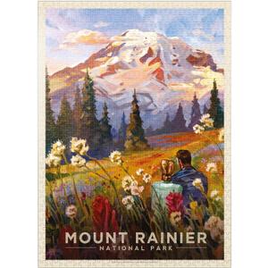 MyPuzzle Mount Rainier National Park: Moment in The Meadow, Vintage Poster - Premium 1000 Piece Jigsaw Puzzle for Adults
