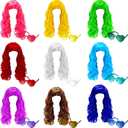 18 Pieces Colorful Long Curly Wigs and Heart Sunglasses Set Curly Wigs Wavy Long Wig Rimless Sunglasses Fun Sunglasses for Neon Bachelorette Party Halloween Costume Cosplay Decorations Supplies Favors