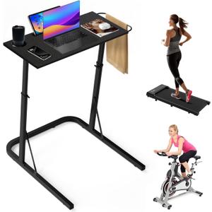 Treadmill Desk Small Adjustable Height Standing Desk for Walking Pad, Trainer Stand Table for Indoor Bike, 32/47 Inch Portable Bar for Treadmill Walking Pad Spin Bike Exercise Equipment (Black)
