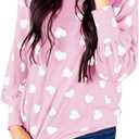 Valphsio Womens Valentines Tshirt Long Sleeve Heart Prints Blouse Crew Neck Sweatshirt (Medium, White)