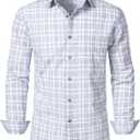 JEMITOP Men's Transitional Weather Slim Fit Long Sleeve Button Down Shirt Business Casual Dress Shirts with Pocket (Medium, White Grey Gingham)