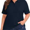 HDLTE Womens Plus Size Polo Shirts UPF 50+ Quick Dry Golf Shirt 2 Button V Neck Collared Short Sleeve Business Casual Tops (XXXL)