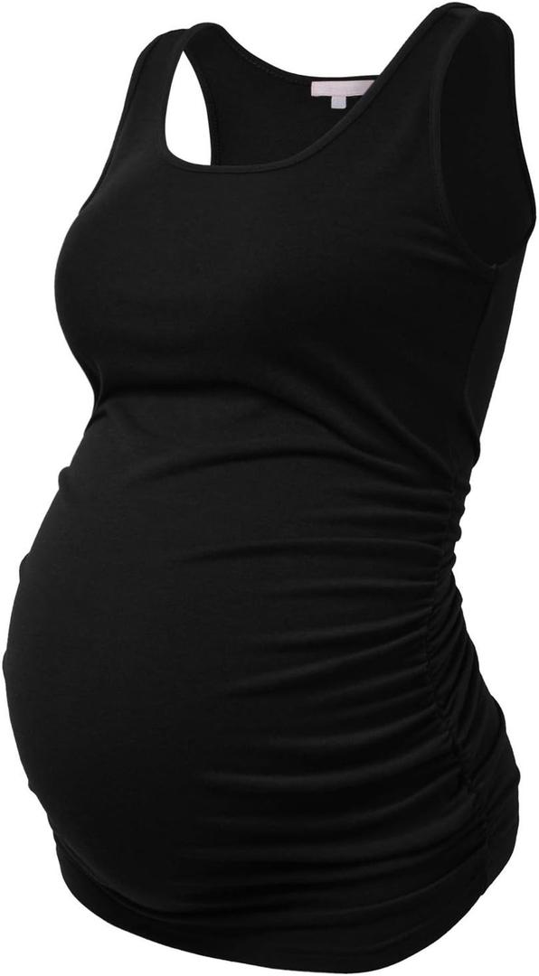 BHOME Maternity Tank Tops for Women Ruched Sleeveless Basic Tops Layering Maternity Shirt Vest Pregnancy Tee (Medium, Black)