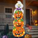 Halloween Outdoor Decorations, 38 Inches Garden Stakes Including 3 Pumpkins and 1 Ghost, Wonderful Pre-lit Decor for Outside Garden Lawn Patio Halloween Party