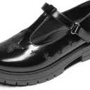 DREAM PAIRS Girls Mary Jane Dress Shoes Chunky Platform School Uniform Shoes T-Strap Oxfords Loafers Star Flats (12 Little Kid, Black-pu)