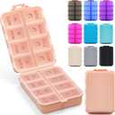 Foldable Weekly Pill Organizer 2 Times a Day with 2 Extra Compartments - Etched Labels - Portable 7 Day AM PM Medicine Box, Week Daily Travel Pill Case Holder Dispenser for Vitamin, Supplement - Pink