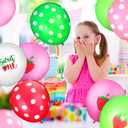 Skylety 60 Pcs Strawberry Balloons Berry Sweet One Birthday Decorations with Polka Dots & 2 Ribbons for Strawberry Theme 1st Birthday, Baby Shower, Summer Fruit Party Supplies for Girls