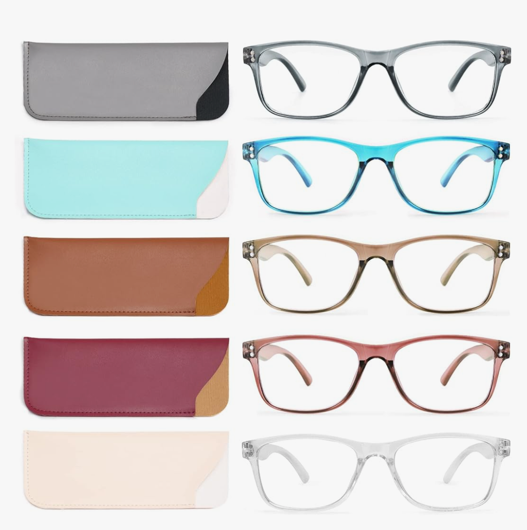 Reading Glasses Blue Light Blocking, Computer Glasses for Women Men, Fashion Square Eyeglasses 5 Pairs, +0.0 Reading Glasses Blue Light Blocking, Computer Glasses for Women Men, Fashion Square Eyeglasses 5 Pairs, +0.0