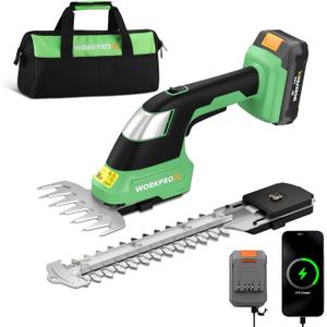 WORKPROX 20V Cordless Grass Shear & Shrubbery Trimmer - 2-in-1 Handheld Electric Grass Trimmer Hedge Shears/Grass Cutter, Rechargeable Lithium-Ion Battery and Type-C Cable Included