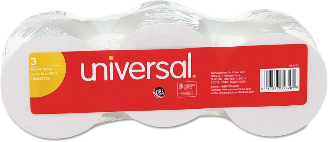 Impact and Inkjet Print Bond Paper Rolls, 0.5" Core, 2.25" x 150 ft, White, 3/Pack