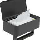 Toilet Paper Holder with Shelf - Flushable Wipes Dispenser & Storage Fits Any Bathroom, Keep Your Wet Wipes Hidden - Stainless Steel Wall Mount Bathroom Organizer -Matte Black, Regular roll