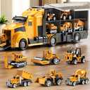 Construction Trucks Toy Set with Play Mat, Carrier Truck Play Vehicles Set for 3 4 5 6 Years Old Boys Kids, Die-Cast Car Toy for Toddlers 3-4 Years, Birthday Gifts Toys for 3-9 Year Old Boys