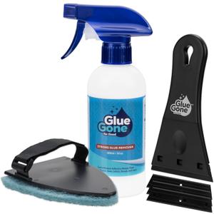 Glue Gone Advanced Cleaning Kit - Includes 10-oz Glue Remover, Scouring Pad, 3-in Scraper with 3 Replacement Blades - Complete Set for Kitchen, Household Cleaning - Removes Adhesives, Stains & More