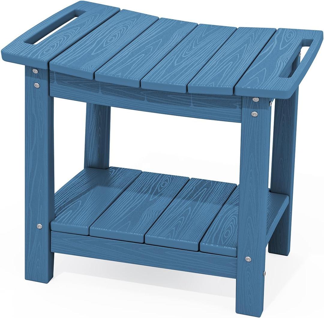 SERWALL Shower Bench, 18" Shower Stool for Inside Shower, HDPE Waterproof Shower Seats for Adults with Storage Shelf & Handles, 360 lbs Capacity- Blue
