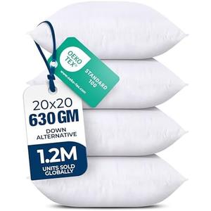 Utopia Bedding Throw Pillows (Set of 4, White) – 20 x 20 Inches Down Alternative Pillows for Bed, Sofa, and Couch - Fluffy Decorative Stuffer Pillow for Indoors & Outdoors