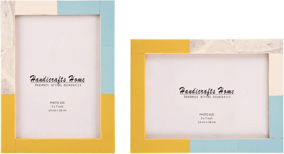 2 x Handicrafts Home 5 by 7 Picture Frames Pack of 2 Mondrian Driftwood Resin Inlay Photo Frame, Decorative Frames for Wall & Desk, Boho Chic & Vintage Inspired Home Decor, Unique Handmade Photo Display