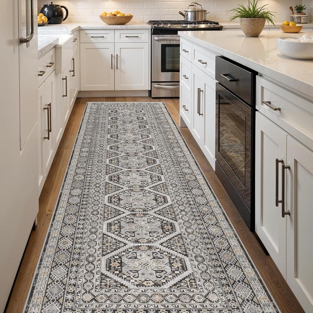 3x12 Runner Rug Kitchen Washable: Oriental Indoor Hallway Runners with Non Slip Backing Floor Mat for Entryway Door Low Pile Thin Carpet for Bedroom Bathroom Living Room Bedside Black 3x12 Runner Rug Kitchen Washable: Oriental Indoor Hallway Runners with Non Slip Backing Floor Mat for Entryway Door Low Pile Thin Carpet for Bedroom Bathroom Living Room Bedside Black