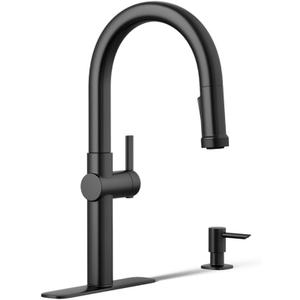 Kohler R22153-SD-BL Rune Single Handle Kitchen Faucet with Pull Down Sprayer and Soap Dispenser, Matte Black