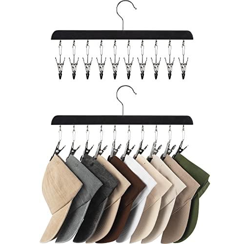 StorageWorks Hat Rack, Closet Organizer and Storage for Baseball Caps,Set of 2 with 10 Adjustable Stainless Steel Clips, Fits All Caps, Black