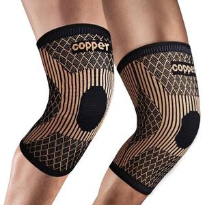 Knee Brace for Women & Men1 Pair, Copper Knee Braces for Knee Pain and Support, Copper Ions Fiber Compression Knee Sleeve for Running, Meniscus Tear, ACL, Joint Pain Relief (2, X-Large)
