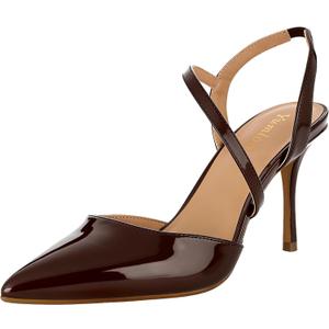 Closed Toe Slingback Heels Wedding High Stiletto Heel for Women 3.3 Inch Ankle Strap Pointed Toe Pumps Prom Dress Bride Shoes for Dinner Party Sexy (7.5, Brown Patent)