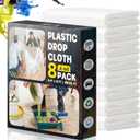 Plastic Drop Cloths for Painting, 9x12 Ft Extra Large Painting Supplies, Plastic Sheet Dust Cover for Furniture, Floor, Couch Protector (8-Pack)