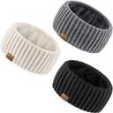 Sofier Winter Headbands for Women 3 Pack Knit Ear Muffs With Thick Fleece (Beige)