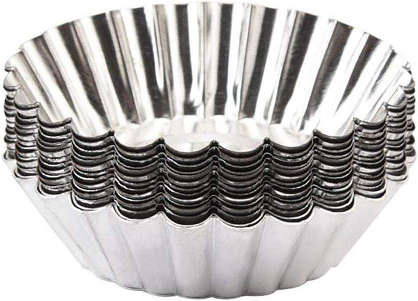 Mvchifay 10 Pcs Egg Tart Stainless Steel Mini Cupcake Mold Non Stick Cake Cookie Liner Heat-resistant Home Baking Pie Tins (Style 2)