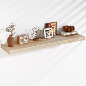 Fun Memories Floating Shelves, 9.3 Inch Deep Solid Pine Wood Wall Shelves for Storage, Wall Mounted Display Shelf with Invisible Heavy-Duty Metal Bracket, 48 Inch Width, Unfinished - DIY Stain