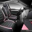 Quiln03 Leather Seat Cover 5 Seat Full, Universal Suitable for Most Cars, SUVs, Pickup Trucks, Airbag Compatible Car Seat Cushion Covers (Black&Pink)