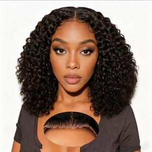 Curly Glueless Wigs Human Hair Pre Plucked Pre Cut 9x6 HD Lace Closure Bob Wig with Baby Hair Black Bob Deep Wave Wig Human Hair 180% Density Black Water Wave Human Hair Wig for Women 18 Inch