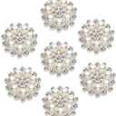 Hicarer 30 Pcs Pearl Rhinestone Flower Buttons Craft Rhinestone Embellishments Flatback Button Round Crystal for Jewelry Making Wedding Party Home Decoration and DIY