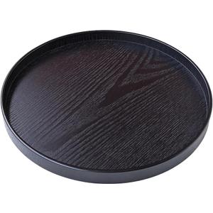 Round Solid Wood Serving Tray Extra Large Tea Coffee Snack Food Meals Serving Plate Non-Slip Kitchen Party Bar Server Ottoman Tray Breakfast Tray with Raised Edges (18inch/45cm) Black