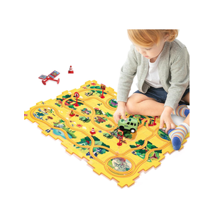 LovesTown 25PCS Puzzle Racer Car Track Set, Plastic Floor Dinosaur Puzzles for Kids with Car Toy, Jigsaw Puzzle Race Track Toys, Educational Learning Games for Boys
