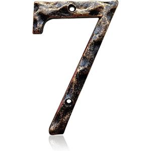 5.5 Inch House Numbers & Letters, Highly Visible Cast Iron Metal Home Address Number for Street Office Mailbox, Antique Brass (Number 7)