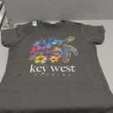 Key West Beach Florida Turtle Flowers Surfer Souvenir T-Shirt, Size L