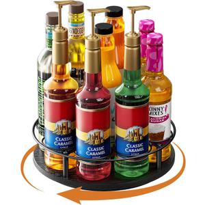 Nuovoware 9 Bottles Rotating Coffee Syrup Rack, Black+Black