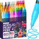 ARTISTRO 60 Acrylic Paint Pens, Art Set Acrylic Paint Markers, Fabric Markers for Textile, Canvas, Rock, Glass, Wood, Paper, Pumpkin, DIY, Paint Markers for Kids and Adults