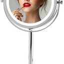 OVENTE 6" Lighted Makeup Mirror with 1X/7X Magnification, Cordless Tabletop Mount Vanity Round Mirror with 360° Swivel Design and Double Sided Cool Tone LED Ring Light, Polished Chrome MLT60CH1X7X