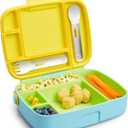 Munchkin Lunch Bento Box for Kids and Toddlers, Includes Stainless Steel Utensils, BPA-Free, 18 Months and Up, Blue/Green/Yellow