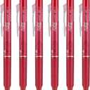 Pilot FriXion Clicker Erasable Gel Pens, Fine Point (0.7mm), Red Ink, 6-Pack - Refillable, Smooth Writing Pens for School, Journaling, and Office Use