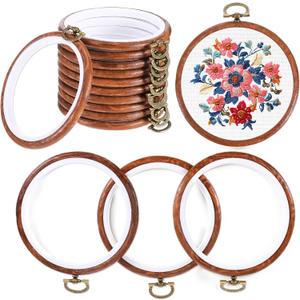 15 PCS 4 Inch Embroidery Hoops, Imitated Wood Circle Frame Cross Stitch Hoop Ring Adjustable Embroidery Hoop Round Embroiderys Hoops for Art Craft Handy Sewing and Christmas Decoration