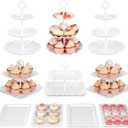 Pack of 10 NWK Cake Stand Set, with 3 x Two-Tier and 3 x Three-Tier Cupcake Stands, 4 x Appetizer Trays, 1 x Tablecloth for Birthday Bridal Baby Shower Party (White)