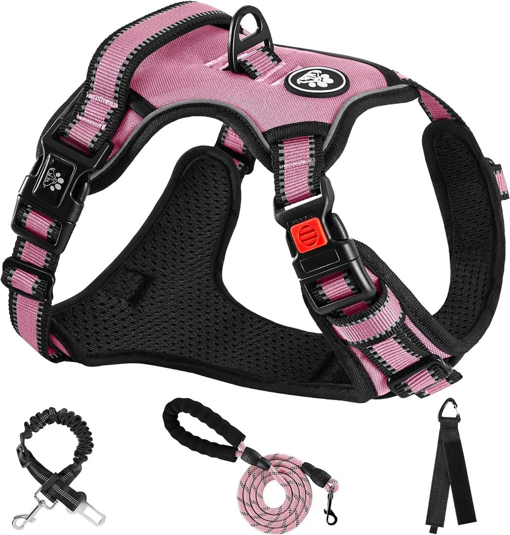 NESTROAD No Pull Dog Harness,Adjustable Oxford Medium Dog Harness with Leash,Reflective No-Choke Pet Vest Harness with Easy Control Soft Handle for Small Medium Large Dogs(M,Pink) (Mneck 13-17" chest 17-25")