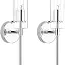 Wall Sconce Set of 2 Chrome Wall Light, Farmhouse Vanity Light Fixture Modern Indoor Wall Light with Clear Glass Shade for Bathroom Bedroom Living Room Hallway Vanity
